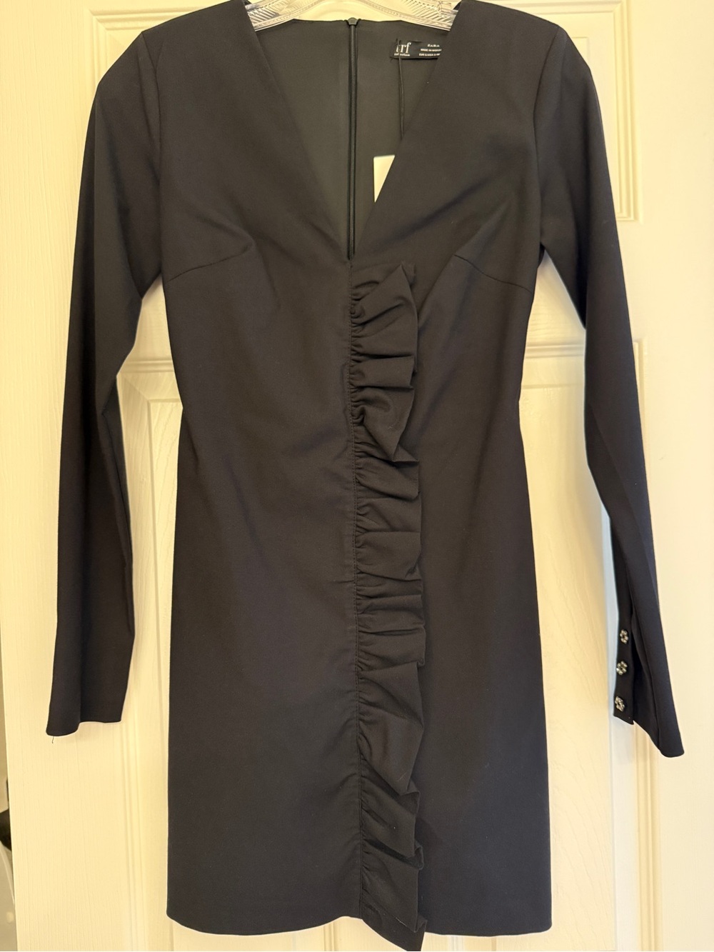 Zara Black Long-Sleeve Ruffle-Front Dress